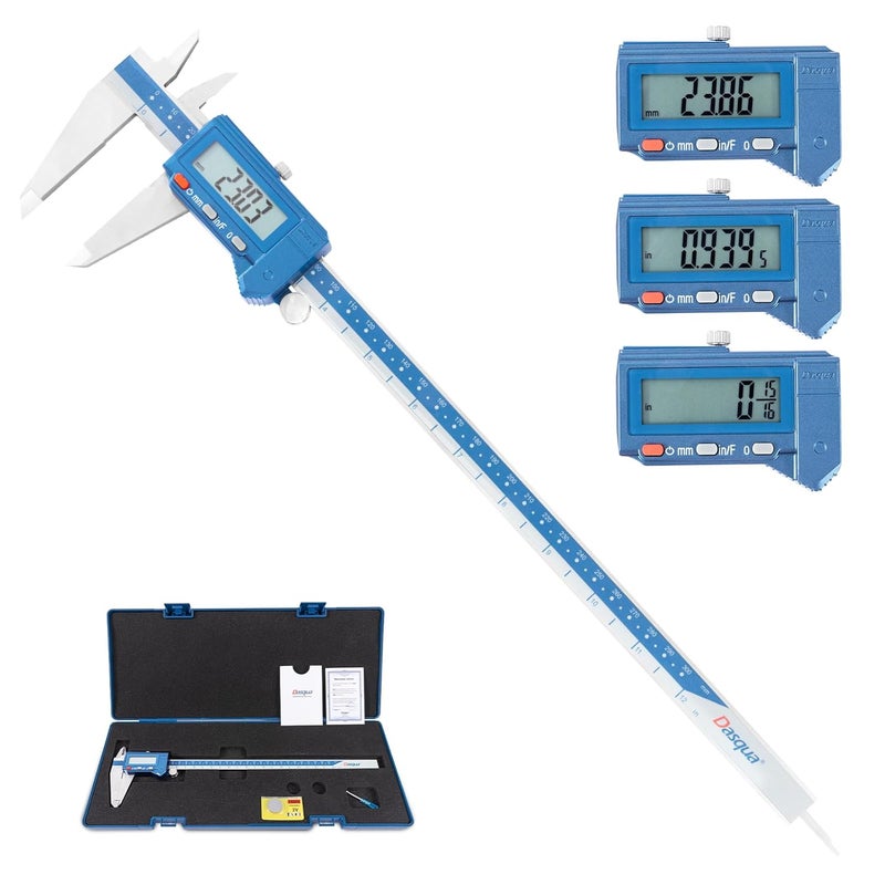 Dasqua Digital Caliper 12", IP54 Stainless Steel Water Resistant Caliper with Large LCD Display and Storage Case, Easy Switch Between Inch/Metric/Fraction, Accuracy 0.001'', Precision Measuring Tool - Image 1